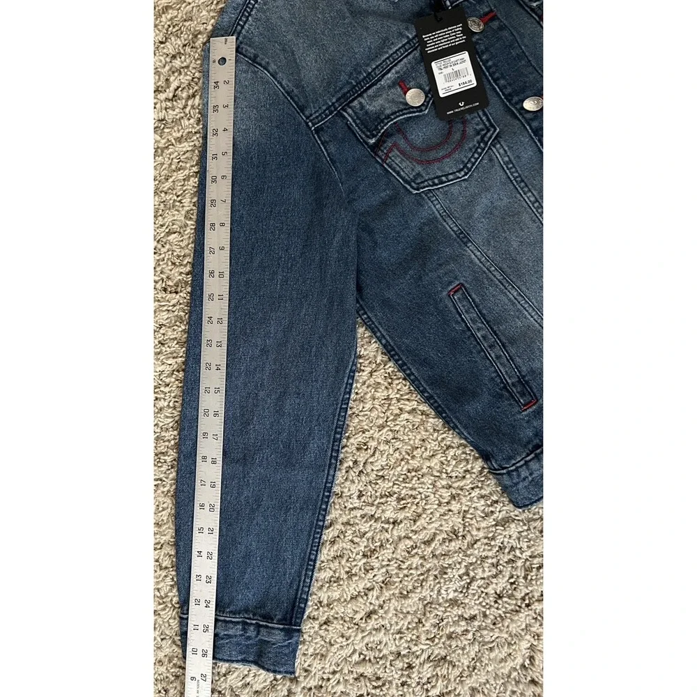 True Religion Jacket Mens Large Blue Quartz Wash Denim Red Stitching New w/Tags